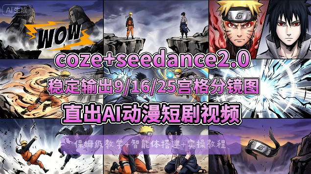 [COZE搭建教学]COZE+即梦Seedance 2.0稳定输出9-16-25宫格分镜图直出AI漫剧视频-云阁资源网
