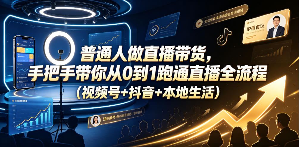 普通人做直播带货，手把手带你从0到1跑通直播全流程(视频号+抖音+本地生活)-云阁资源网