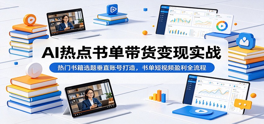 AI热点书单带货变现实战：热门书籍选题垂直账号打造，书单短视频盈利全流程-云阁资源网