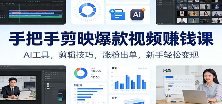 手把手剪映爆款视频赚钱课：AI工具，剪辑技巧，涨粉出单，新手轻松变现-云阁资源网