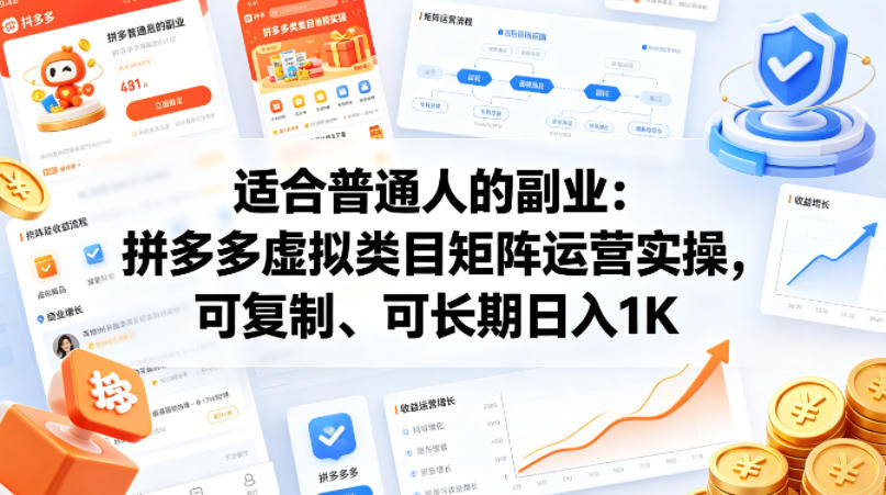 适合普通人的副业：拼多多虚拟类目矩阵运营实操，可复制、可长期日入1K【揭秘】-云阁资源网