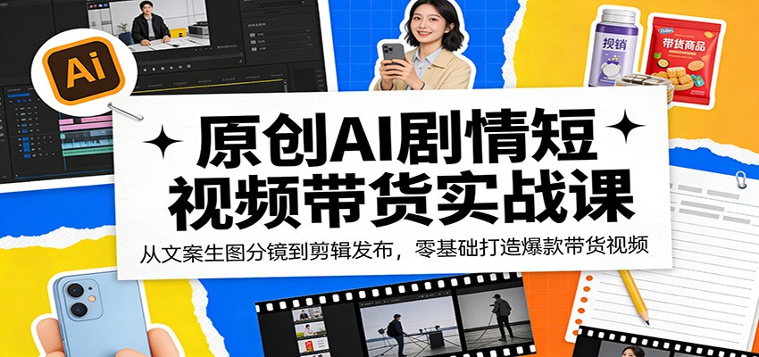 原创AI剧情短视频带货实战课：从文案生图分镜到剪辑发布，零基础打造爆款带货视频-云阁资源网