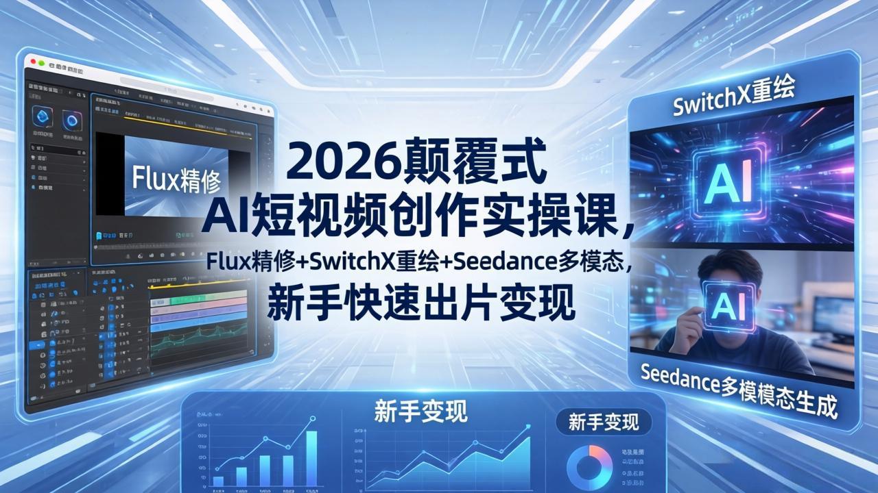 2026颠覆式 AI短视频创作课-5月更新，Flux精修+SwitchX重绘+Seedance多模态，新手快速出片变现-云阁资源网