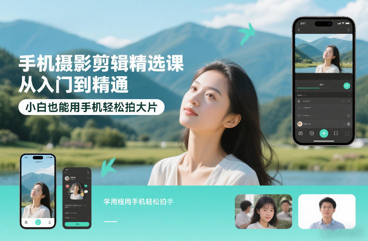 手机摄影剪辑精选课,从入门到精通,小白也能用手机轻松拍大片-云阁资源网