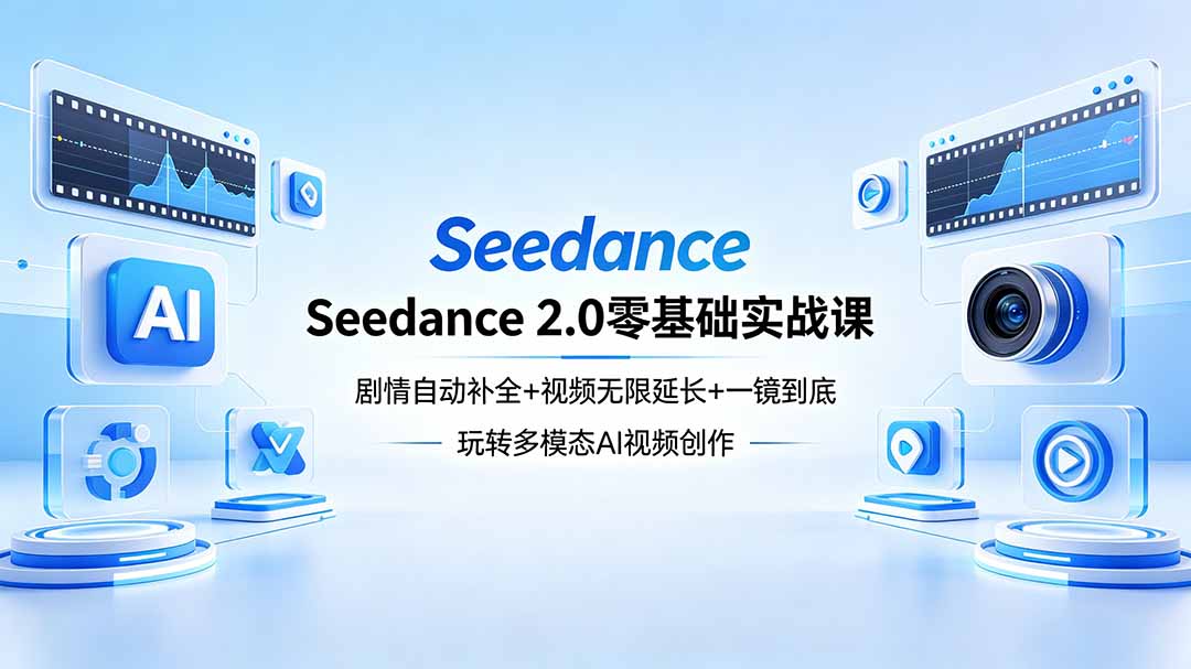 Seedance 2.0零基础实战课：剧情自动补全+视频无限延长+一镜到底：玩转多模态AI视频创作-云阁资源网