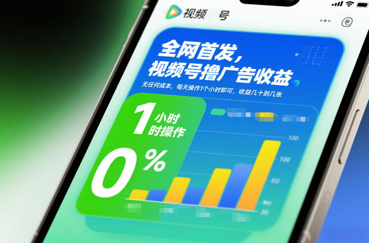 全网首发，视频号撸广告收益，无任何成本，每天操作1个小时即可，收益几十到几张-云阁资源网