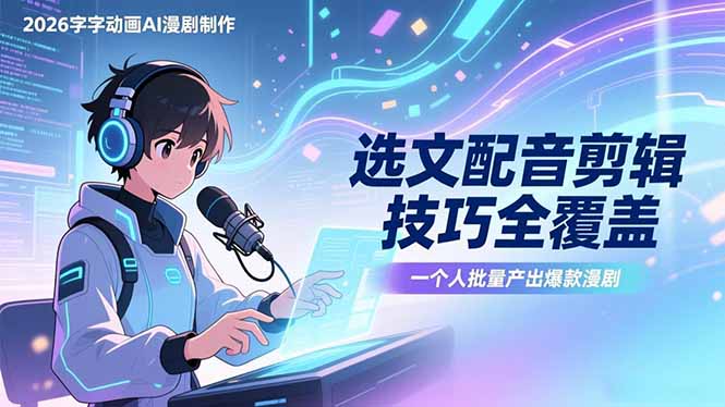 2026字字动画AI漫剧制作-1期，选文配音剪辑技巧全覆盖，一个人就能批量产出爆款漫剧-云阁资源网