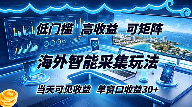 海外智能采集玩法,低门槛高单价可矩阵,当天可见收益,单窗口30+-云阁资源网