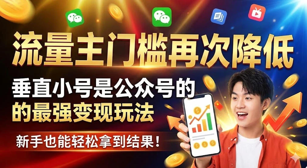 流量主门槛再次降低，垂直小号是公众号的最强变现玩法，新手也能轻松拿到结果-云阁资源网