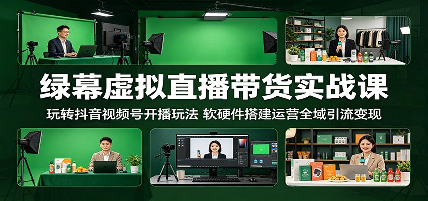 绿幕虚拟直播带货实战课：玩转抖音视频号开播玩法，软硬件搭建运营全域引流变现-云阁资源网
