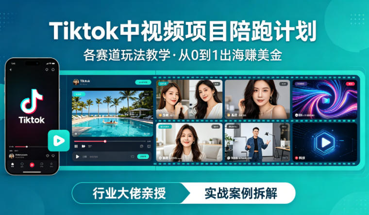 某大佬的Tiktok中视频项目陪跑，涵盖TK各个赛道玩法教学，从0到1出海賺美金-云阁资源网