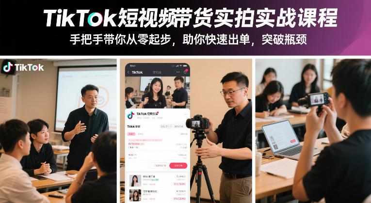 TikTok短视频带货实拍实战课程，手把手带你从零起步，助你快速出单，突破瓶颈-云阁资源网