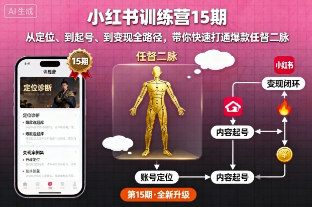 小红书训练营15期，从定位、到起号、到变现全路径，带你快速打通爆款任督二脉-云阁资源网