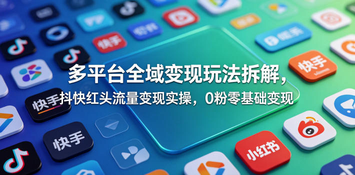 多平台全域变现玩法拆解,抖快红头流量变现实操,0粉零基础变现-云阁资源网