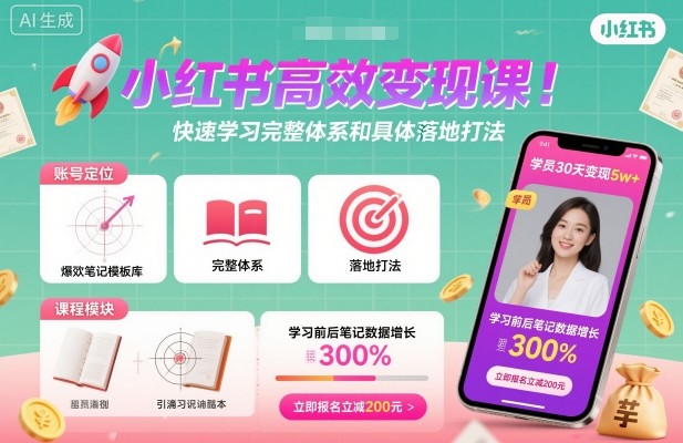 小红书高效变现课，快速学习小红书完整体系和具体落地打法-云阁资源网