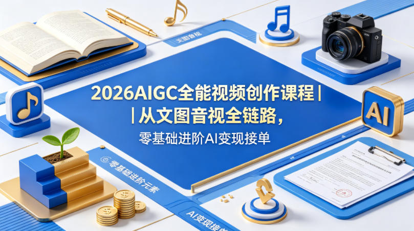 2026AIGC全能视频创作课程｜从文图音视全链路，零基础进阶AI变现接单-云阁资源网
