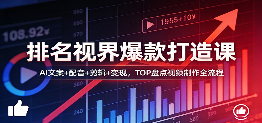 排名视界爆款打造课:AI文案+配音+剪辑+变现,TOP盘点视频制作全流程-云阁资源网