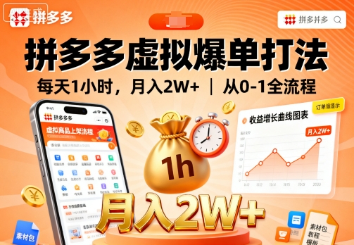 拼多多虚拟爆单打法，每天1小时，月入2W+，从0-1全流程-云阁资源网