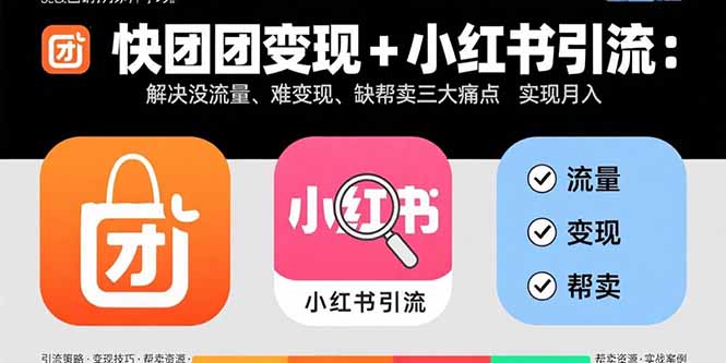 快团团变现+小红书引流：解决没流量、难变现、缺帮卖三大痛点 实现月入3w+-云阁资源网