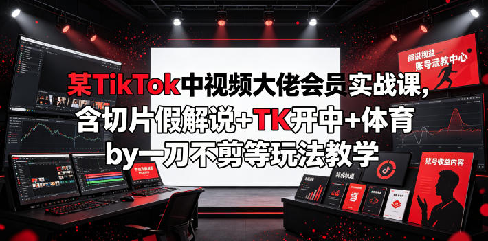 某TikTok中视频大佬会员实战课，含切片假解说+TK开中+体育by一刀不剪等玩法教学-云阁资源网