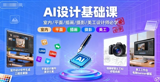 AI设计基础课，室内、平面、插画、摄影、美工设计师必学的-云阁资源网