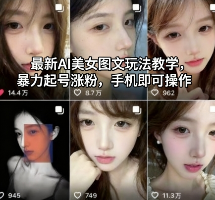 最新AI美女图文玩法教学，暴力起号涨粉，手机即可操作-云阁资源网