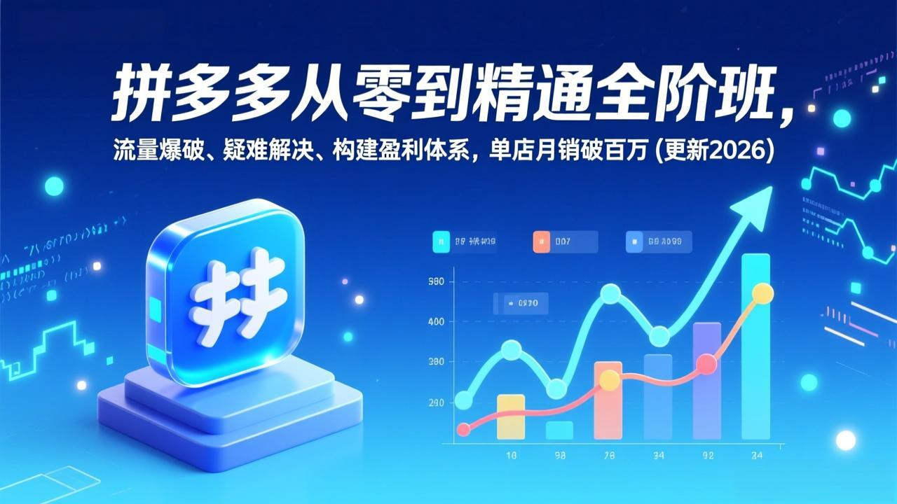 拼多多从零到精通全阶班，流量爆破、疑难解决，构建盈利体系，单店月销破百万(更新2026-云阁资源网