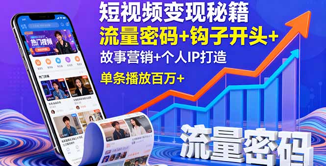 短视频变现秘籍，流量密码+钩子开头+故事营销+个人IP打造，单条播放百万+-云阁资源网
