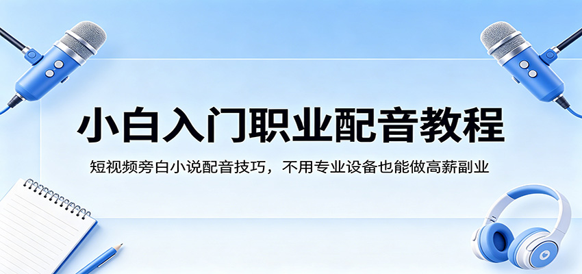 小白入门职业配音教程，短视频旁白小说配音技巧，不用专业设备也能做高薪副业-云阁资源网