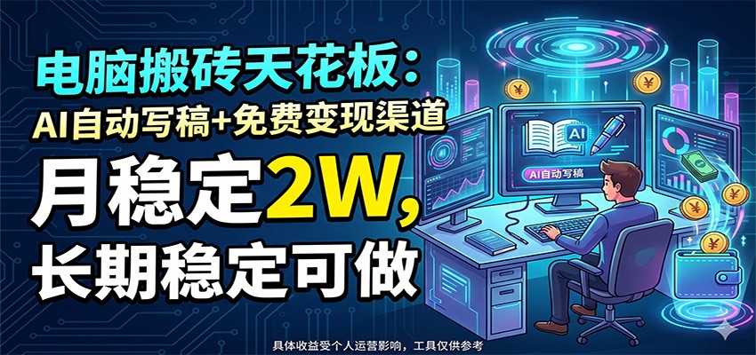 电脑搬砖天花板：AI自动写稿+免费变现渠道，月稳定2W，长期稳定可做-云阁资源网