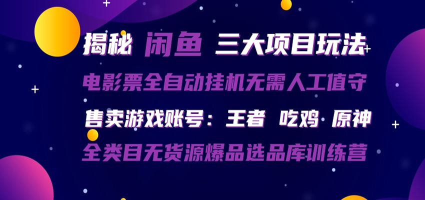 闲鱼三种玩法 全自动电影票 售卖游戏账号 爆品选品库训练营-云阁资源网