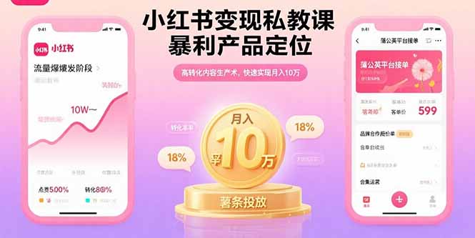 小红书变现私教课，暴利产品定位，高转化内容生产术，快速实现月入10万-云阁资源网