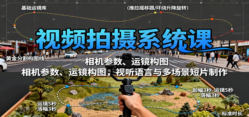 视频拍摄系统课：相机参数、运镜构图，视听语言与多场景短片制作-云阁资源网