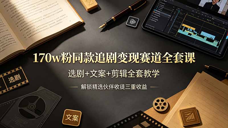 170w粉博主同款追剧变现赛道全套课，选剧+文案+剪辑全套教学，解锁精选伙伴收徒三重收益-云阁资源网