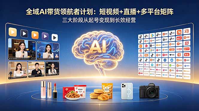 全域AI带货领航者计划:短视频+直播+多平台矩阵,三大阶段从起号变现到长效经营-云阁资源网