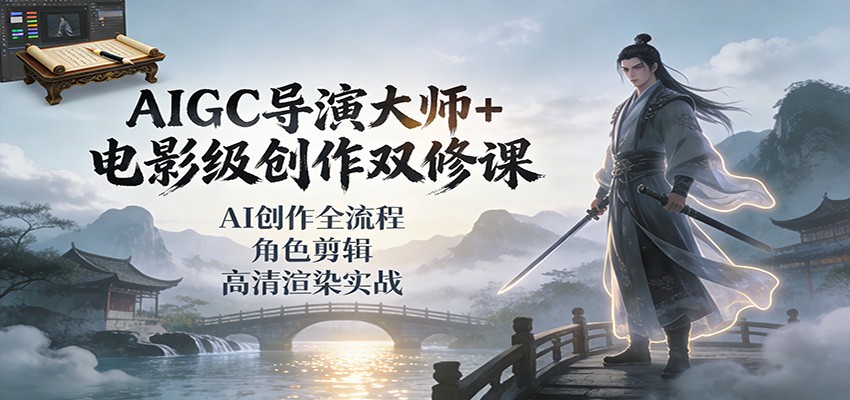 AIGC导演大师+电影级创作双修课：AI创作全流程、角色剪辑、高清渲染实战-云阁资源网