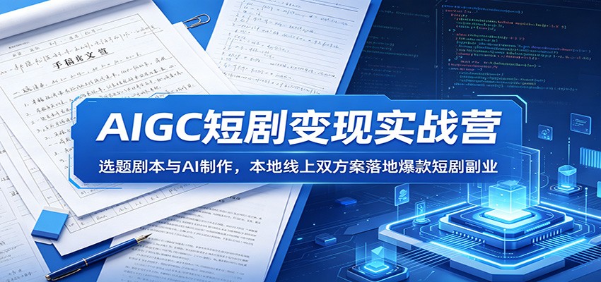 AIGC短剧变现实战营：选题剧本与AI制作，本地线上双方案落地爆款短剧副业-云阁资源网