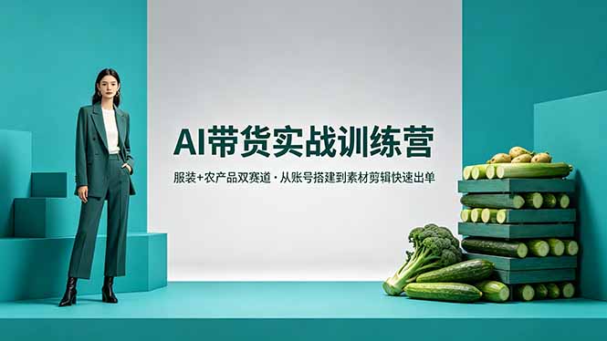 AI带货实战训练营，服装+农产品双赛道，从账号搭建到素材剪辑快速出单-云阁资源网