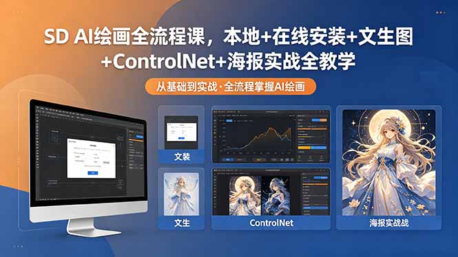 SD AI绘画全流程课，本地+在线安装+文生图+ControlNet+海报实战全教学-云阁资源网