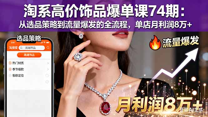 淘系高价饰品爆单课74期:从选品策略到流量爆发的全流程,单店月利润8万+-云阁资源网