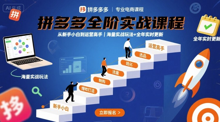 拼多多全阶实战课程，从新手小白到运营高手，海量实战玩法+全年实时更新【2025年9月更新】-云阁资源网
