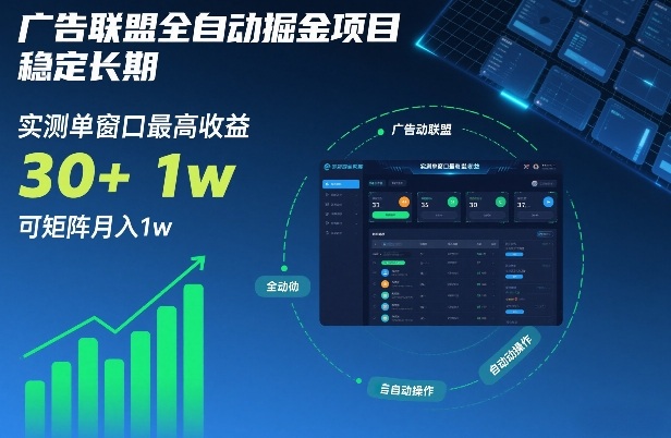 广告联盟全自动掘金项目，稳定长期，实测单窗口最高收益30+，可矩阵月入1w+【揭秘】-云阁资源网