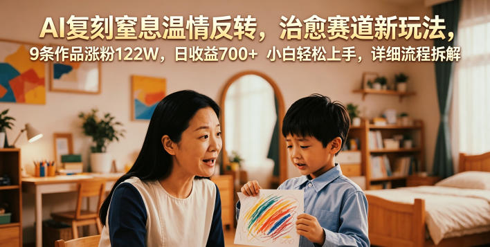 AI复刻窒息温情反转，治愈赛道新玩法，9条作品涨粉122W，日收益700+ 小白轻松上手，详细流程拆解-云阁资源网
