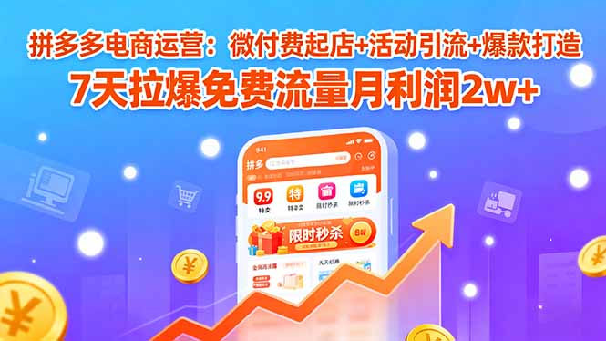 拼多多电商运营：微付费起店+活动引流+爆款打造 7天拉爆免费流量月利润2w+-云阁资源网