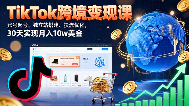 TikTok跨境变现课：账号起号、独立站搭建、投流优化，30天实现月入10w美金-云阁资源网