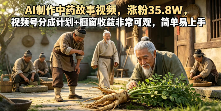 AI制作中药故事视频,涨粉35.8W,视频号分成计划+橱窗收益非常可观,简单易上手-云阁资源网