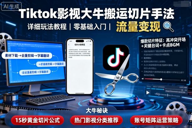 Tiktok影视大牛搬运切片手法，详细玩法教程-云阁资源网