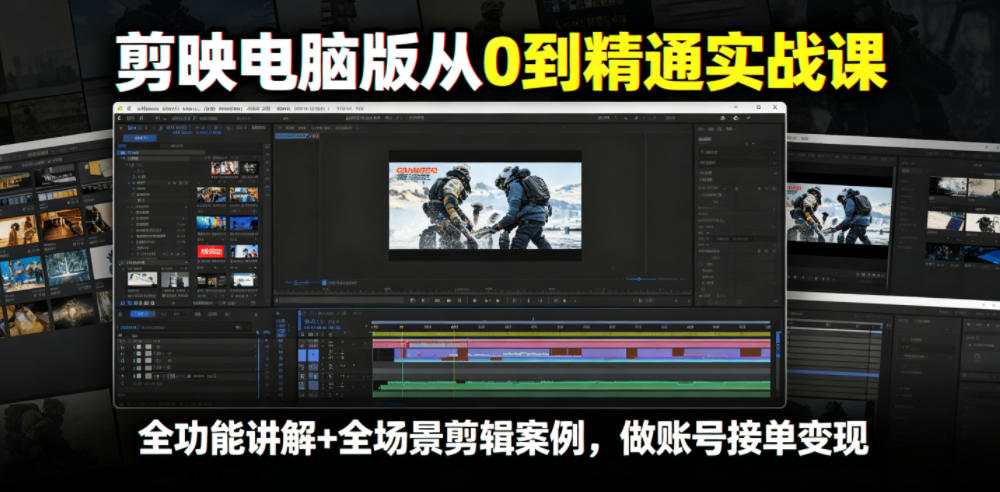 剪映电脑版从0到精通实战课,全功能讲解+全场景剪辑案例,做账号接单变现-云阁资源网
