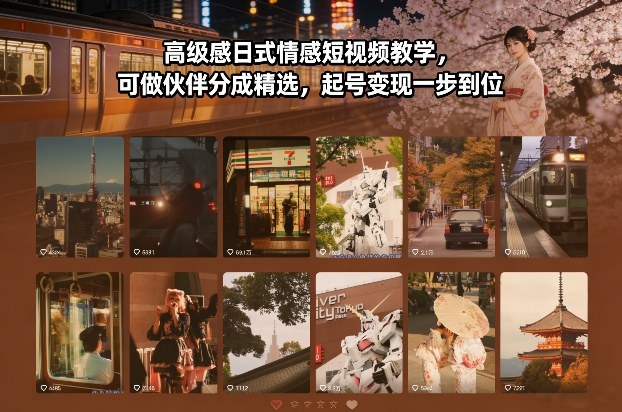 高级感日式情感短视频教学，可做伙伴分成精选，起号变现一步到位-云阁资源网