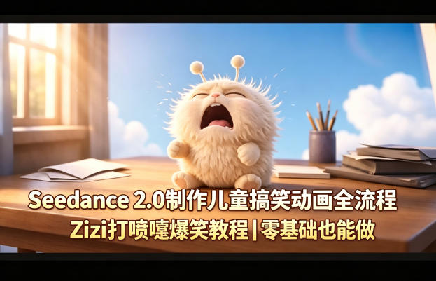 Seedance 2.0制作儿童搞笑动画全流程Zizi打喷嚏爆笑教程｜零基础也能做-云阁资源网